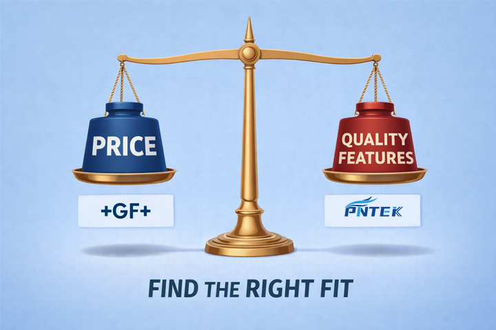 Balancing Price and Quality in PVC Valves A diagram showing a balance scale with "Price" on one side and "Quality/Features" on the other
