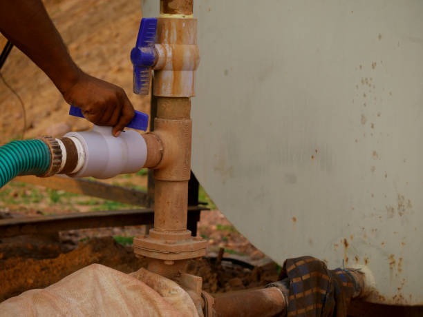 An image split screen, showing a PVC valve in an irrigation setting and a brass valve on a hot water heater