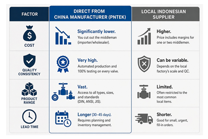 Çinli istehsalçıdan və yerli təchizatçıdan alış-verişin üstünlüklərini müqayisə edən cədvəl