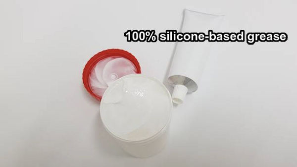 A "no" symbol over a can of WD-40 next to a valve and a "yes" to silicone grease
