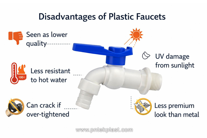 Disadvantages of Plastic Faucets An illustration showing potential weak points of a plastic faucet