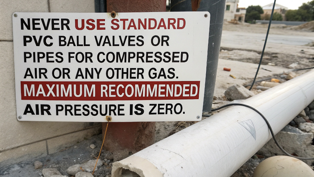 A warning sign showing no compressed air for PVC pipes