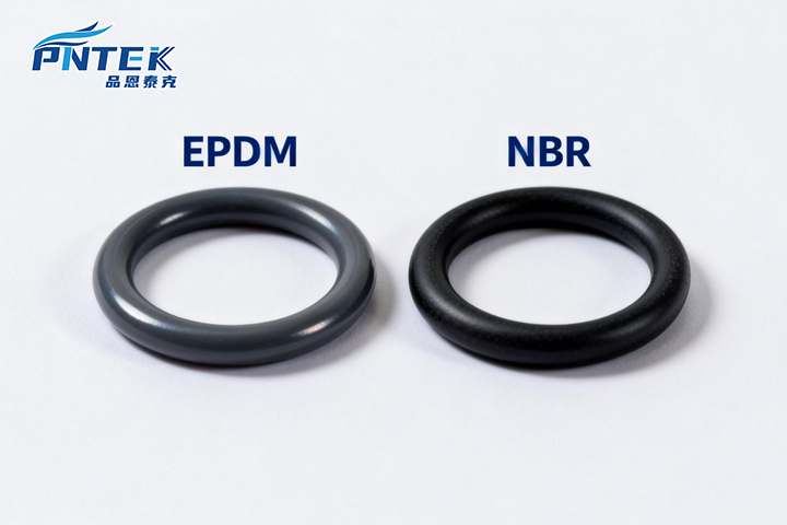 EPDM vs. NBR Seal Materials A close-up showing an EPDM O-ring and an NBR O-ring side-by-side