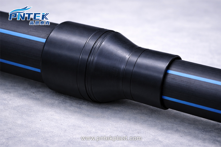 A close-up of an HDPE socket fusion fitting before installation