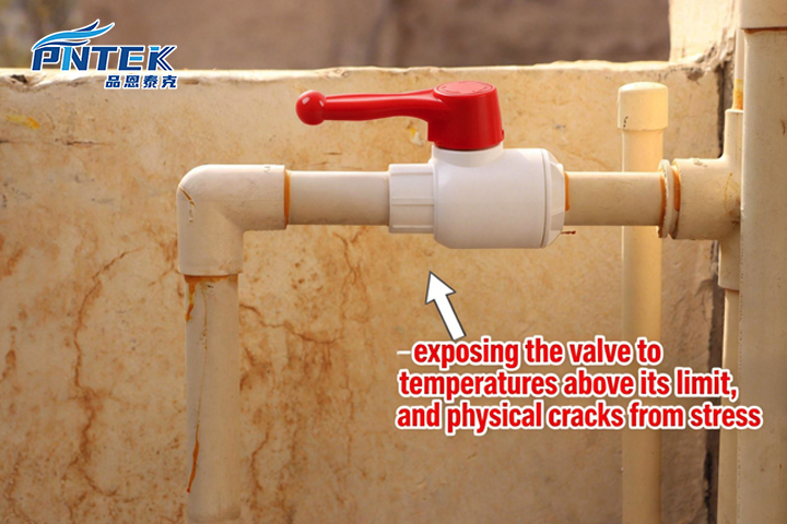 Heat Damage to a PVC Ball Valve A badly warped and deformed PVC valve that was used with hot water