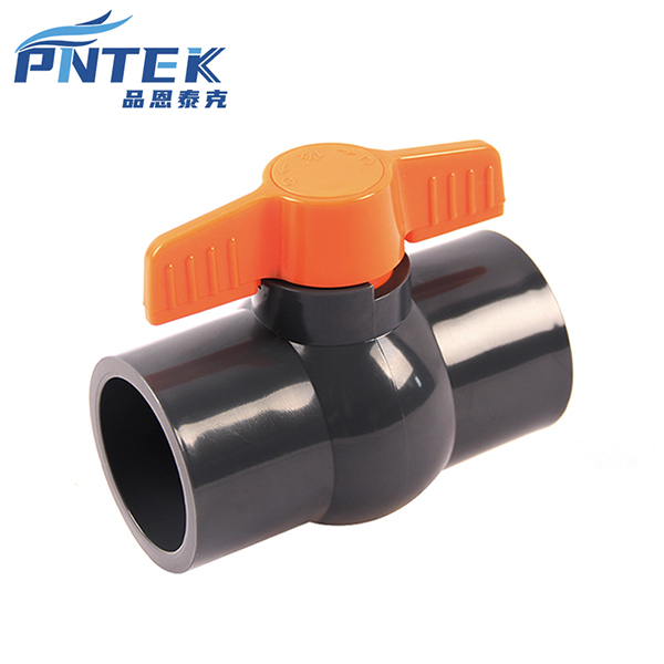 A cutaway of a new PVC ball valve showing the tight seal between the ball and PTFE seats