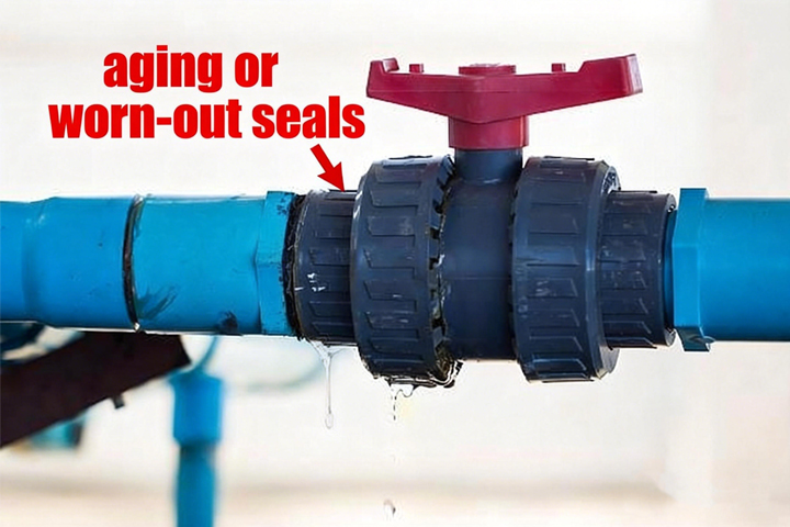 Internal Seals of a Ball Valve A cutaway view of a ball valve highlighting the internal O-ring and seat seals