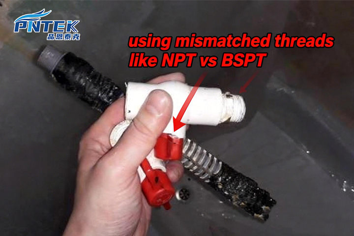 NPT and BSPT Thread Incompatibility A diagram showing the incompatibility of NPT and BSPT threads