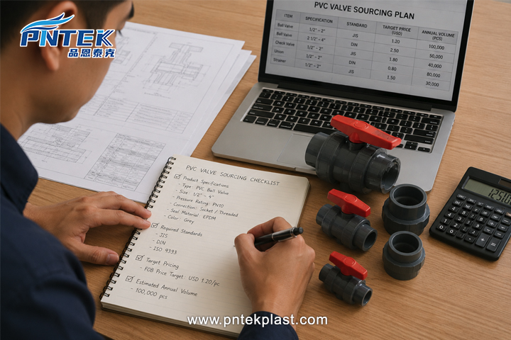 Preparing a PVC Valve Sourcing Checklist a person writing a checklist with product specifications