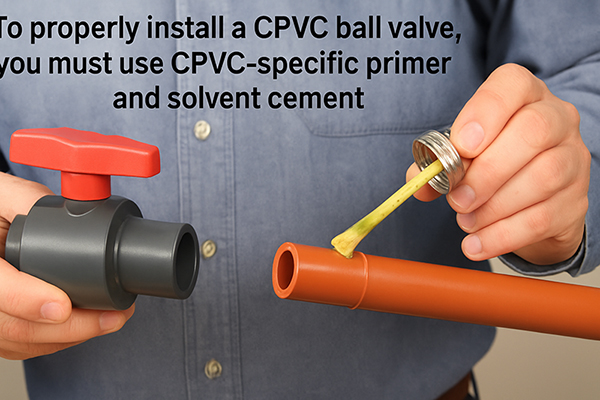 A professional correctly installing a Pntek true union CPVC ball valve on a yellow CPVC pipe