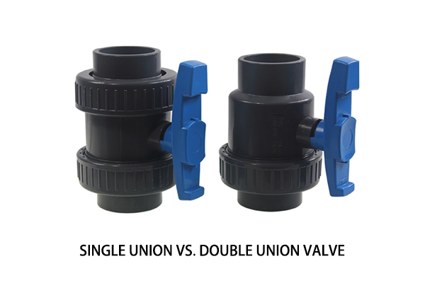 A visual comparison of a single union valve and a double (true) union valve