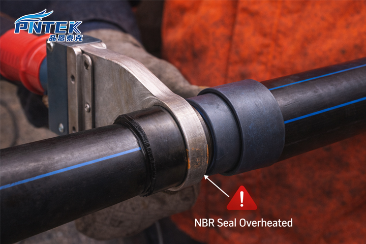 A socket fusion welding tool heating a pipe and a fitting