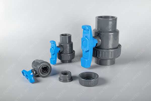 A close-up of the union nut and tailpiece on a Pntek valve