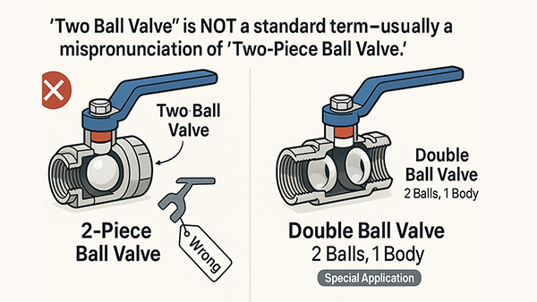 An image comparing a standard two-piece valve to a much larger, complex double block and bleed valve