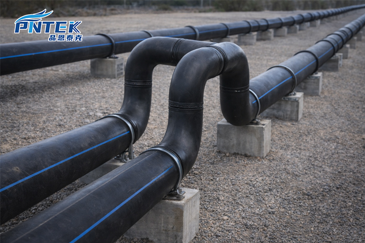 Various HDPE Pipe Fittings An assortment of black HDPE fittings, including elbows, tees, and couplers
