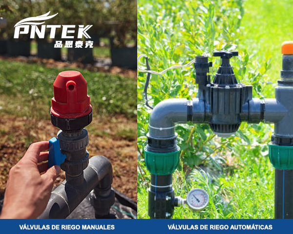 Una válvula de bola de PVC al lado de una válvula de solenoide para riego